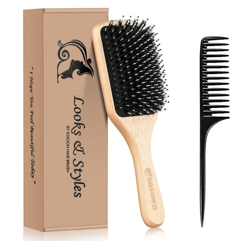 Sosoon Wooden Hair Brush and Comb Set